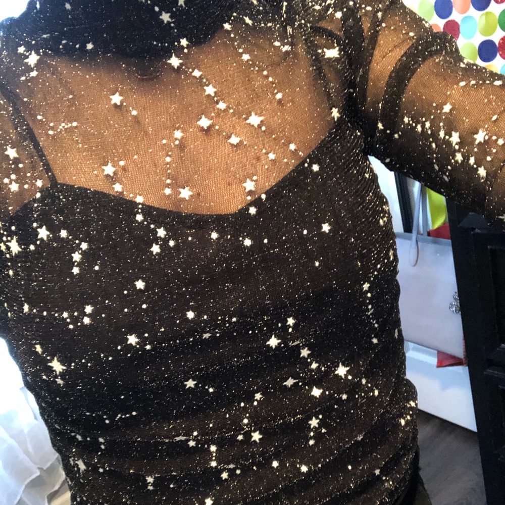 sheer black mesh sparkle top